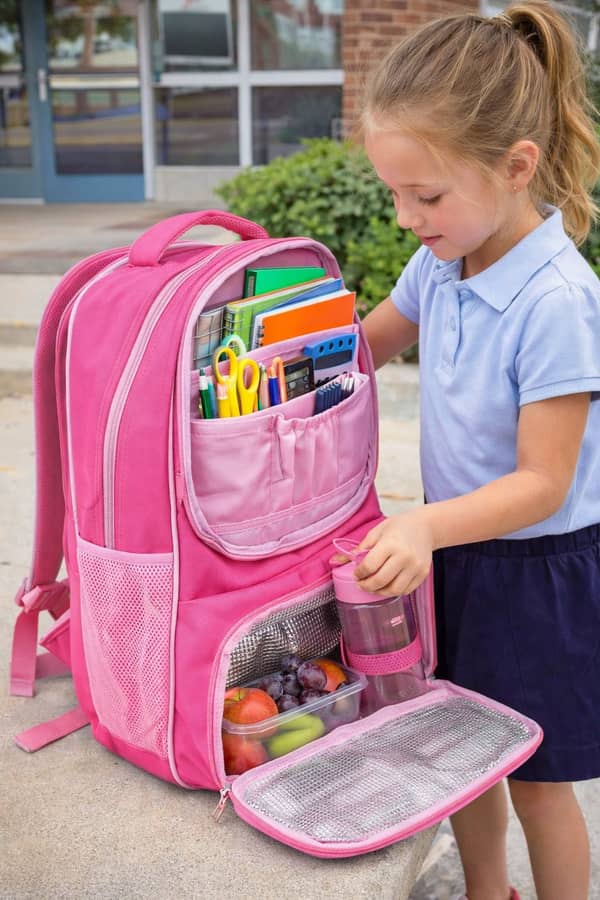 Mochila con compartimientos 3 en 1 cartuchera, lonchera 47x34